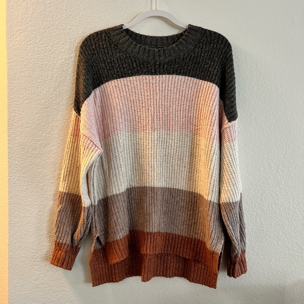 American Eagle Outfitters Black and Pink Crew Neck Sweater
